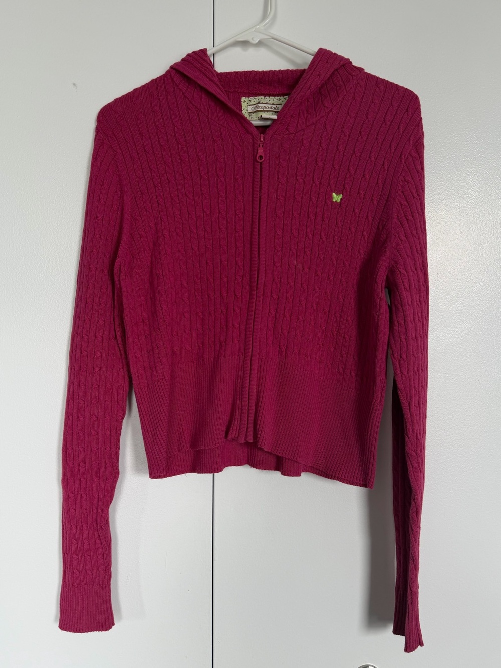 Aeropostale Fuchsia Cable Knit Zip Hoodie
